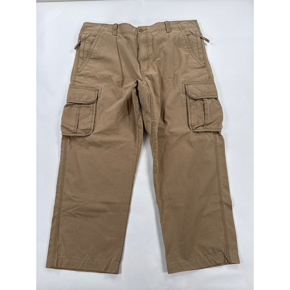 LL Bean Mens Cargo Pants 40x29 Tan Ripstop Cotton Multi-Pocket Utility Outdoor